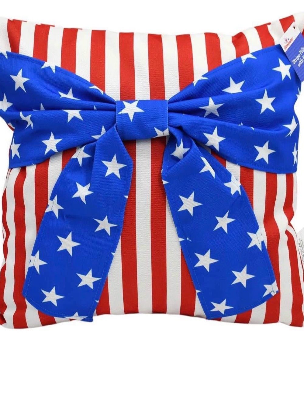 2 NWT Patriotic Stripe Pillow with Blue Star Bow Accent Pillows